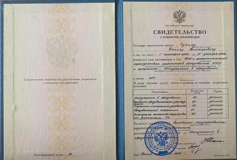 Свидетельство о повышении квалификации