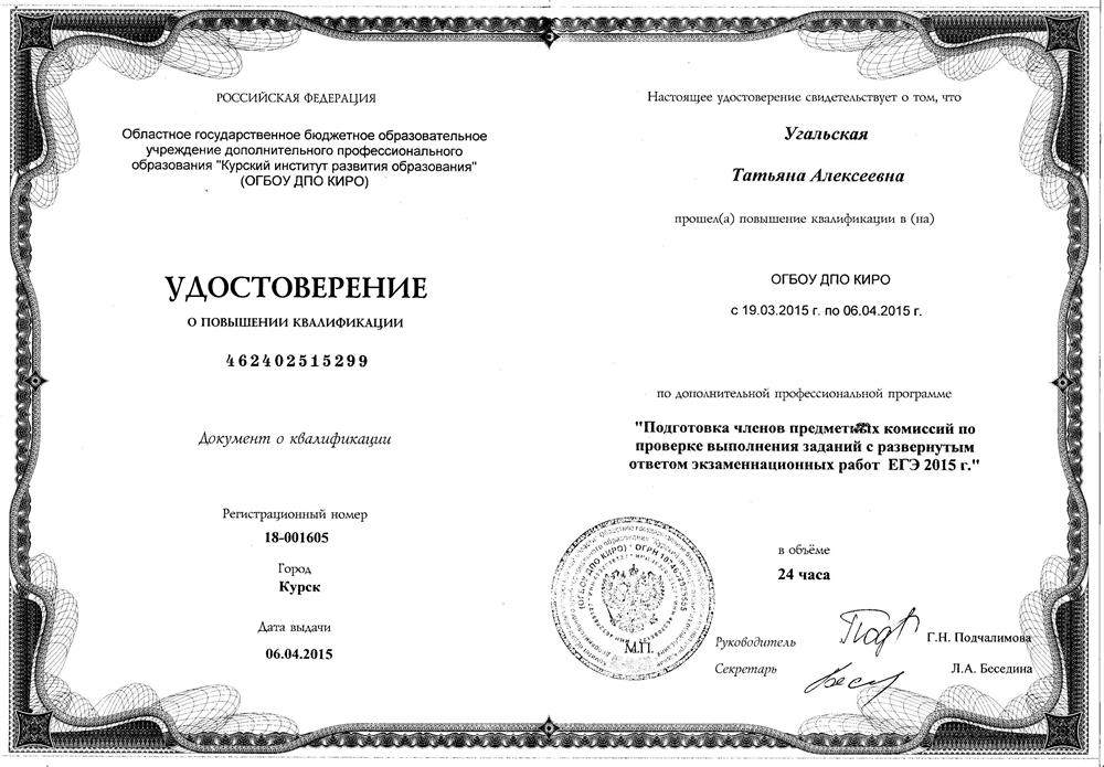 Удостоверение о повышении квалификации