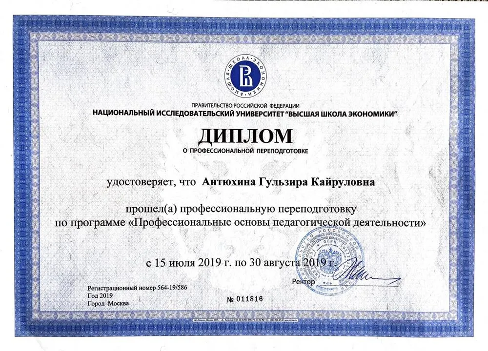 Диплом НИУ "ВШЭ" Профессиональные основы педагогической деятельности