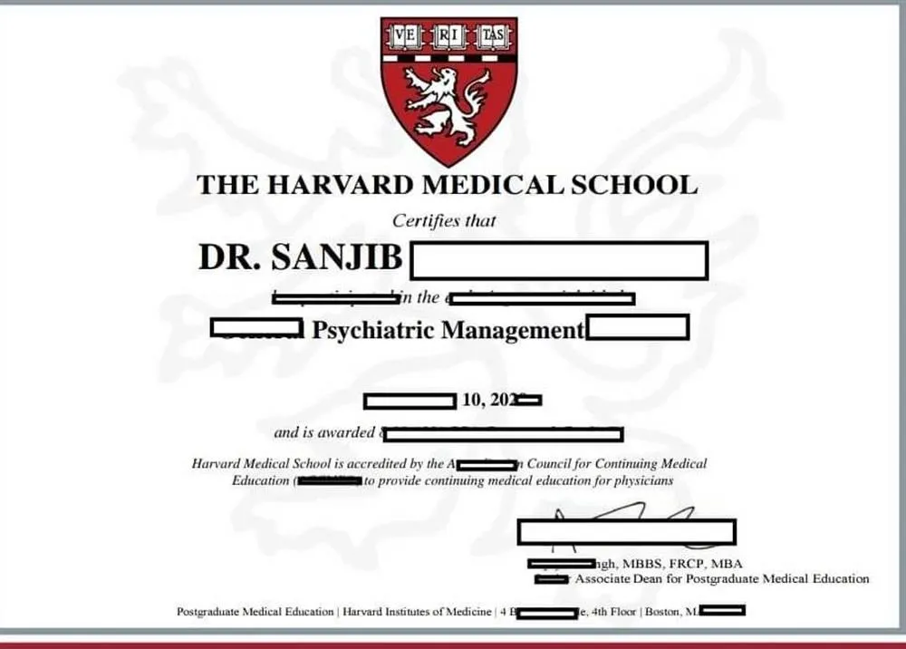 Psychiatry course completion from Harvard Medical School of America