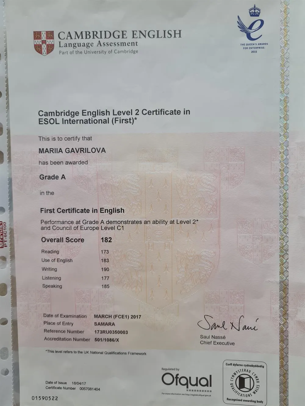 Cambridge English level 2 certificate in esol international 