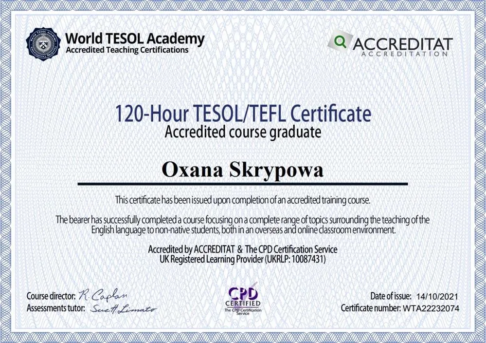 120-Hour TESOL/TEFL Certificate 