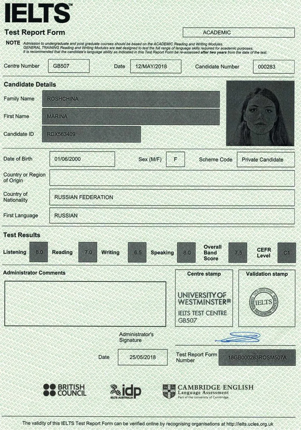IELTS ACADEMIC RESULTS 