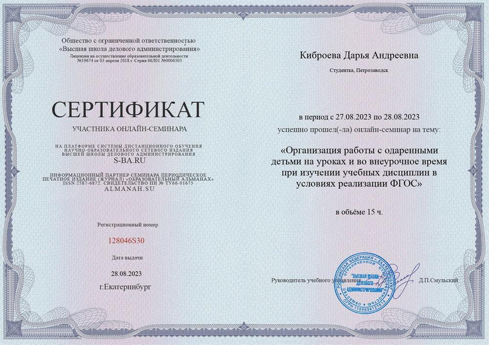 Организация работы с одаренными детьми 