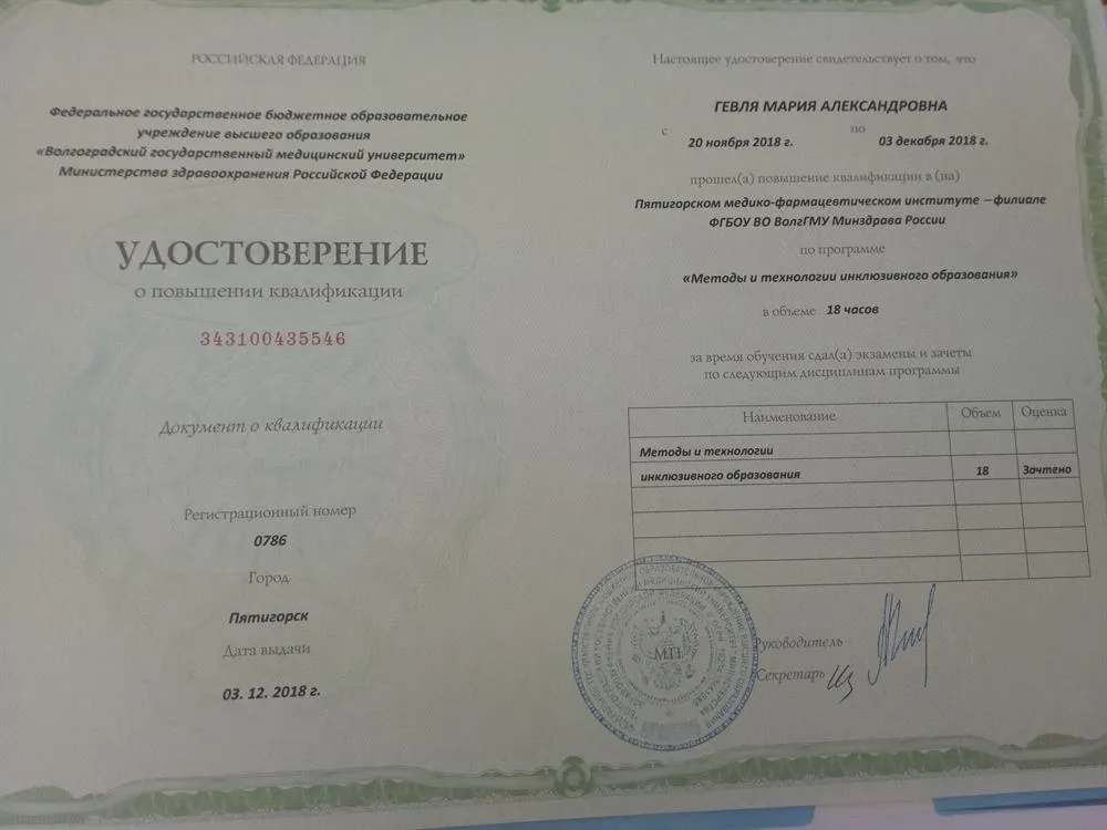 Программа повышения квалификации "Методы и технологии инклюзивного образования" 