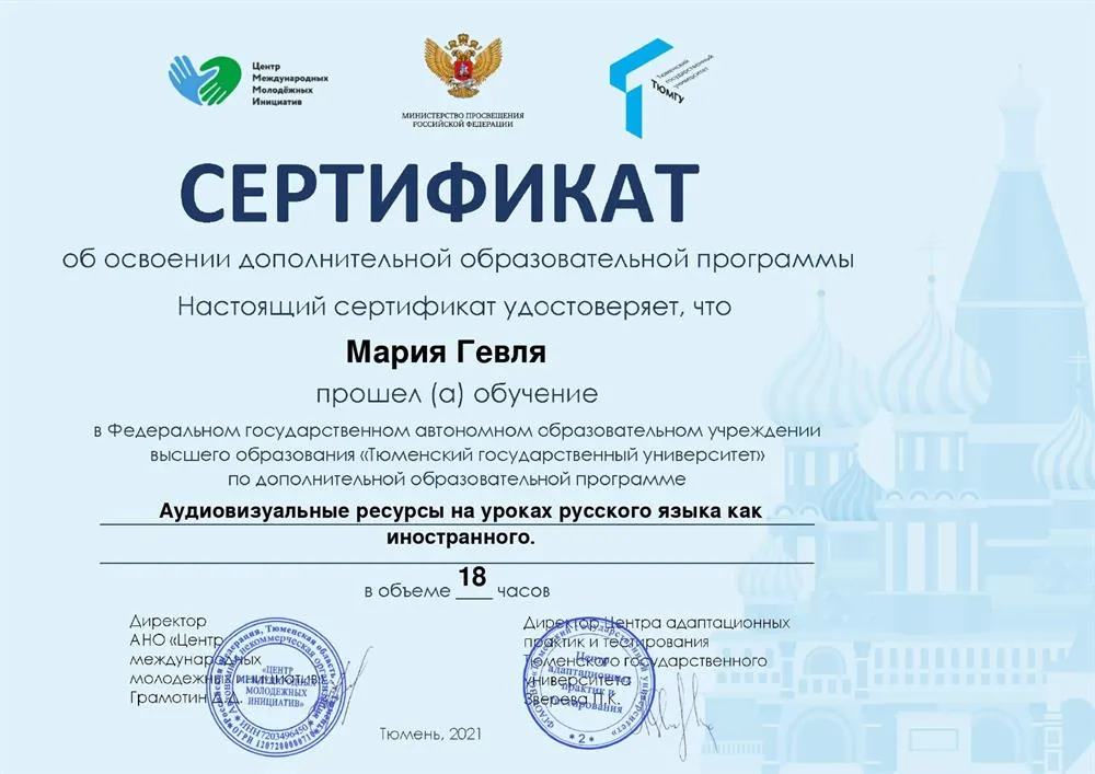 Дополнительная образовательная программа "Аудиовизуальные ресурсы на уроках русского языка как иностранного"