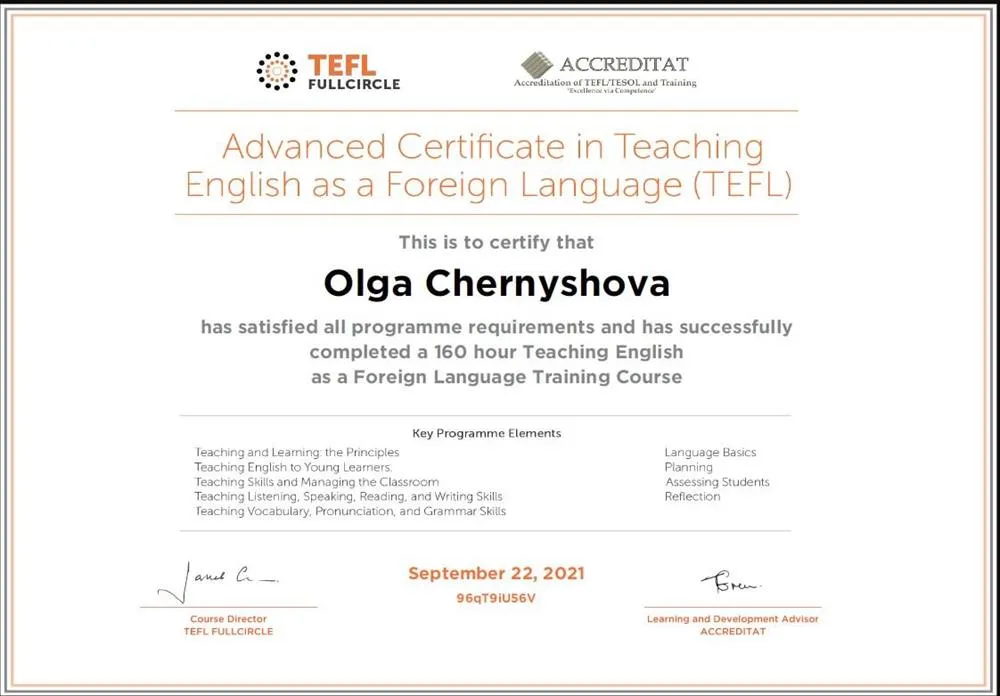 Advanced Certificate in Teaching English as a Foreign Language (TEFL)