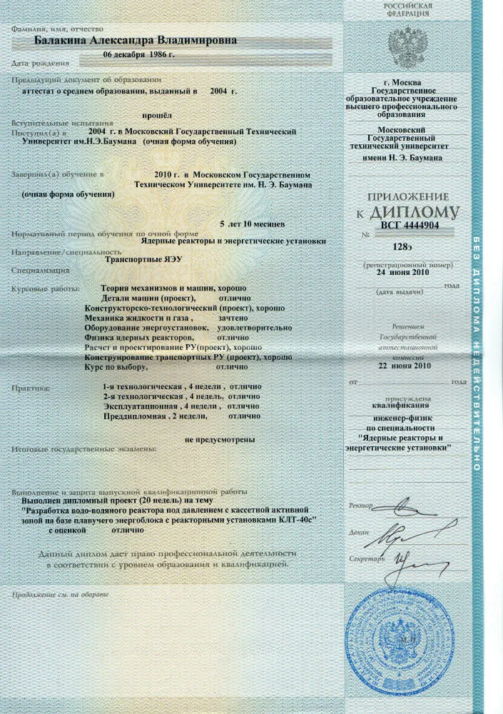 Приложение к Диплому