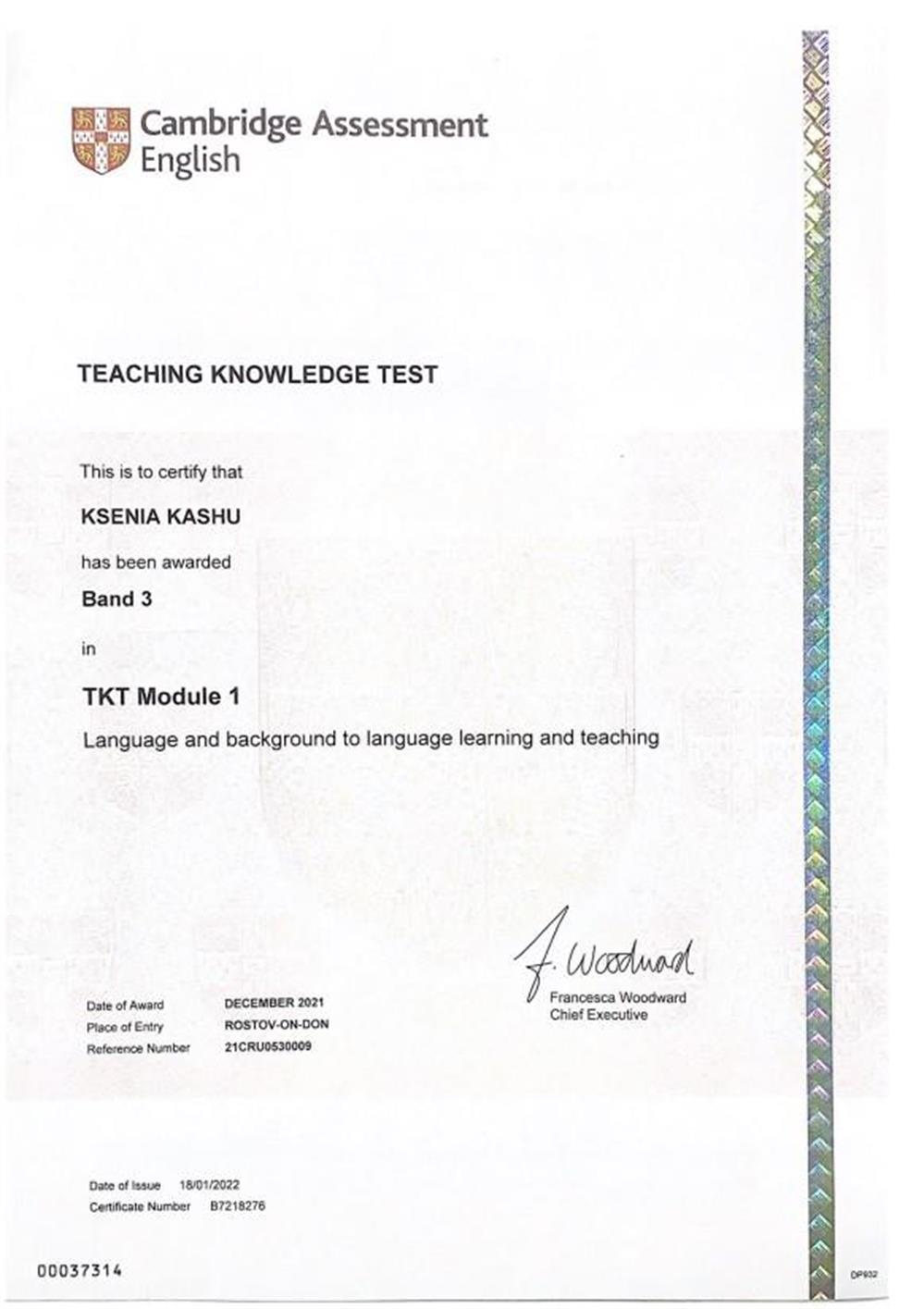TKT (Teaching Knowledge Test) Certificate