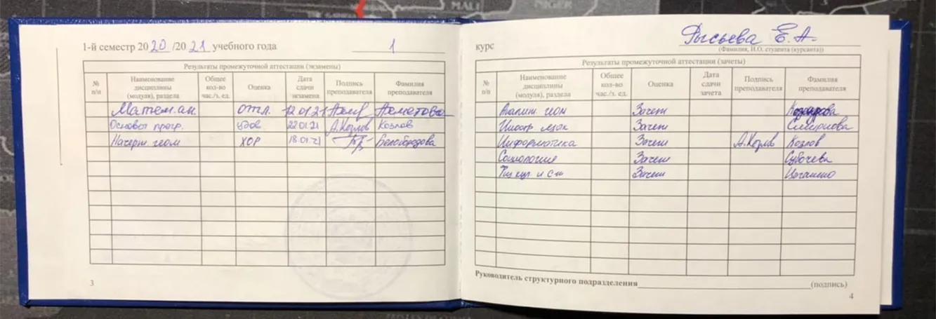 Зачетная книжка 