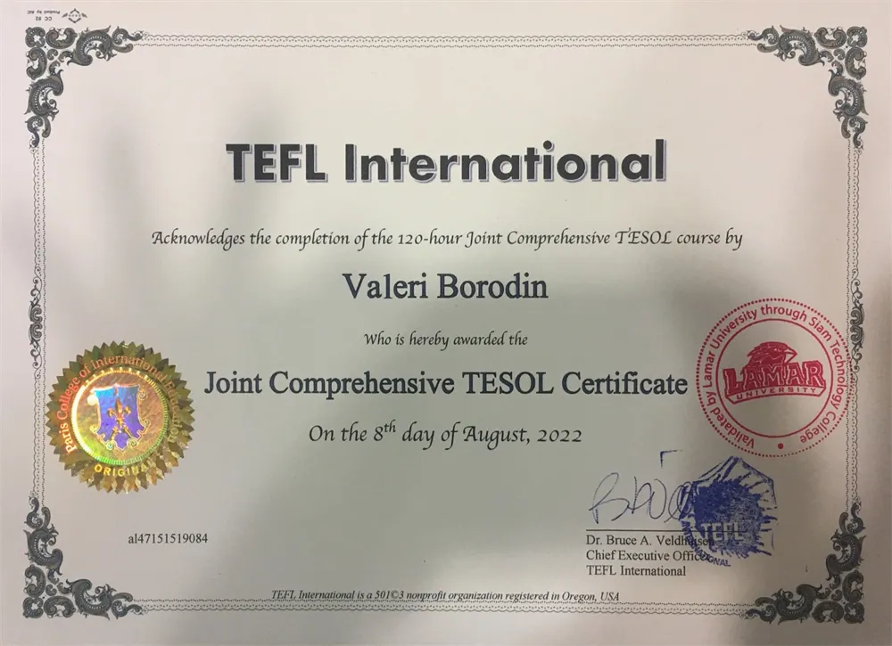 TESOL certificate