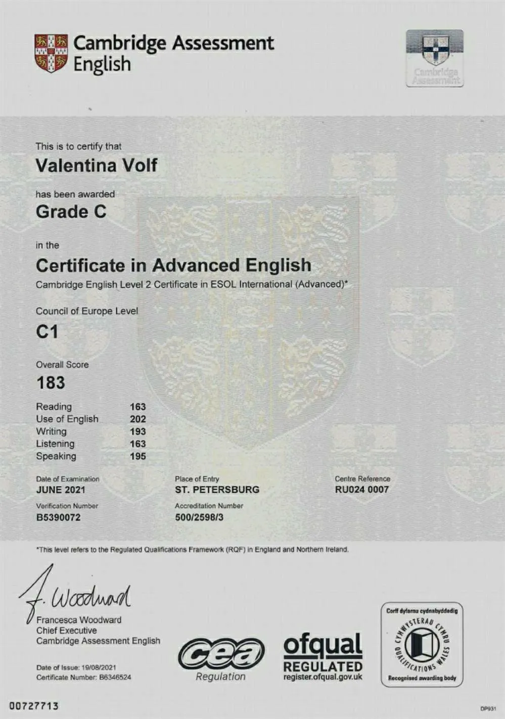 CAE Certificate