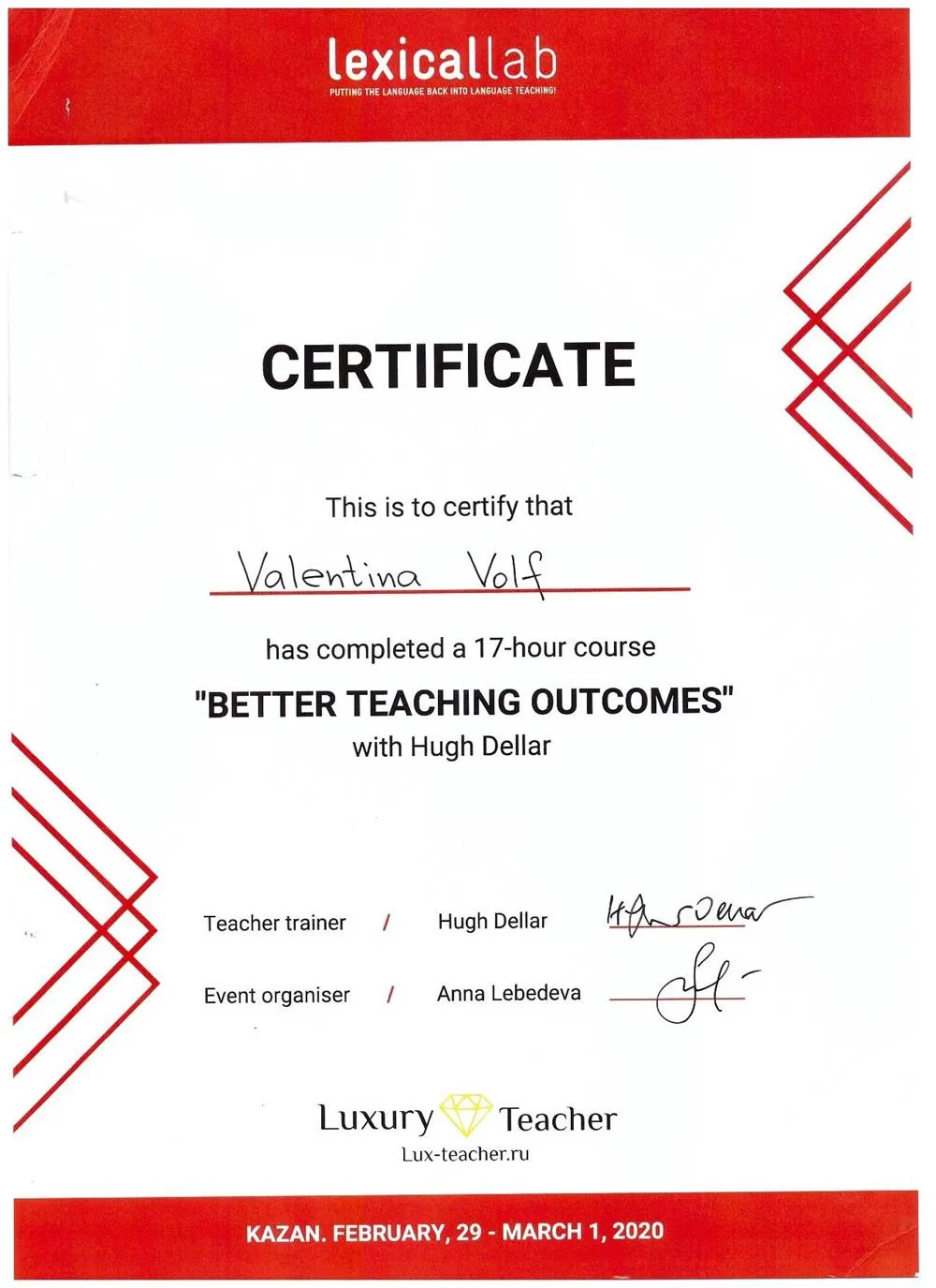 Certificate BETTER TEACHING OUTCOMES