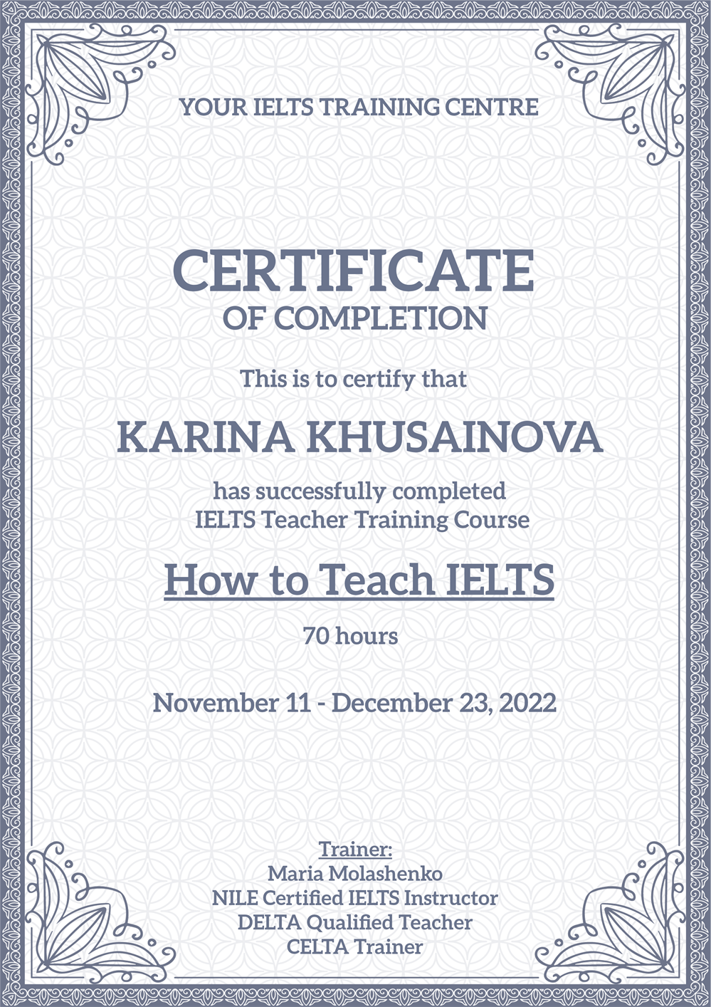 Сертификат IELTS Trainer