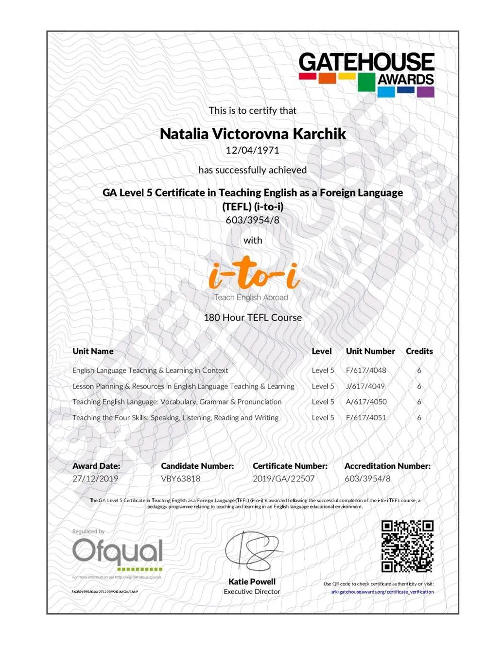 Сертификат TEFL 5 level 180 h
