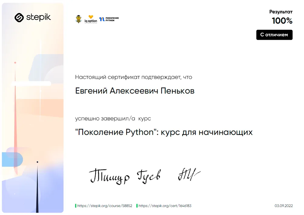 Курс по Python. Сертификат с отличием