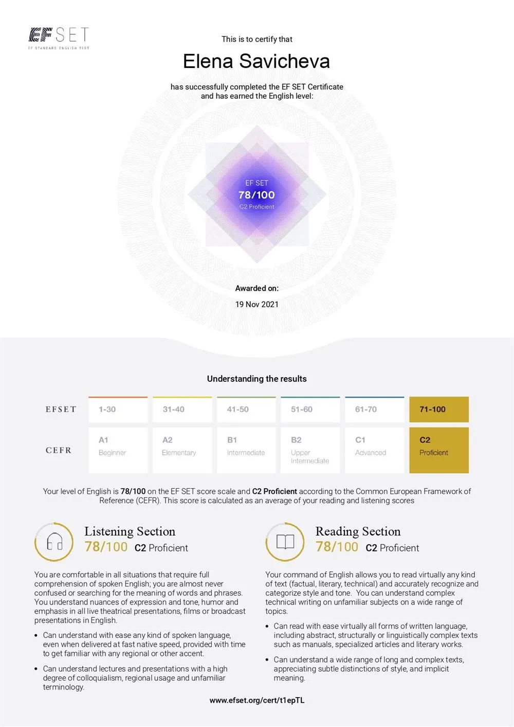 EF SET Certificate_level С2 