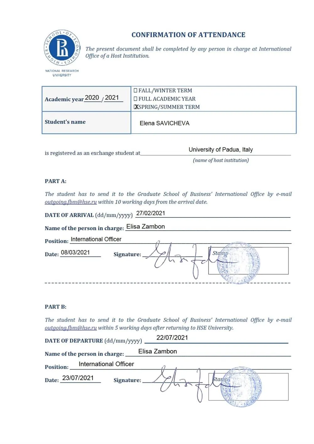 Semester exchange program at University of Padova, Italy