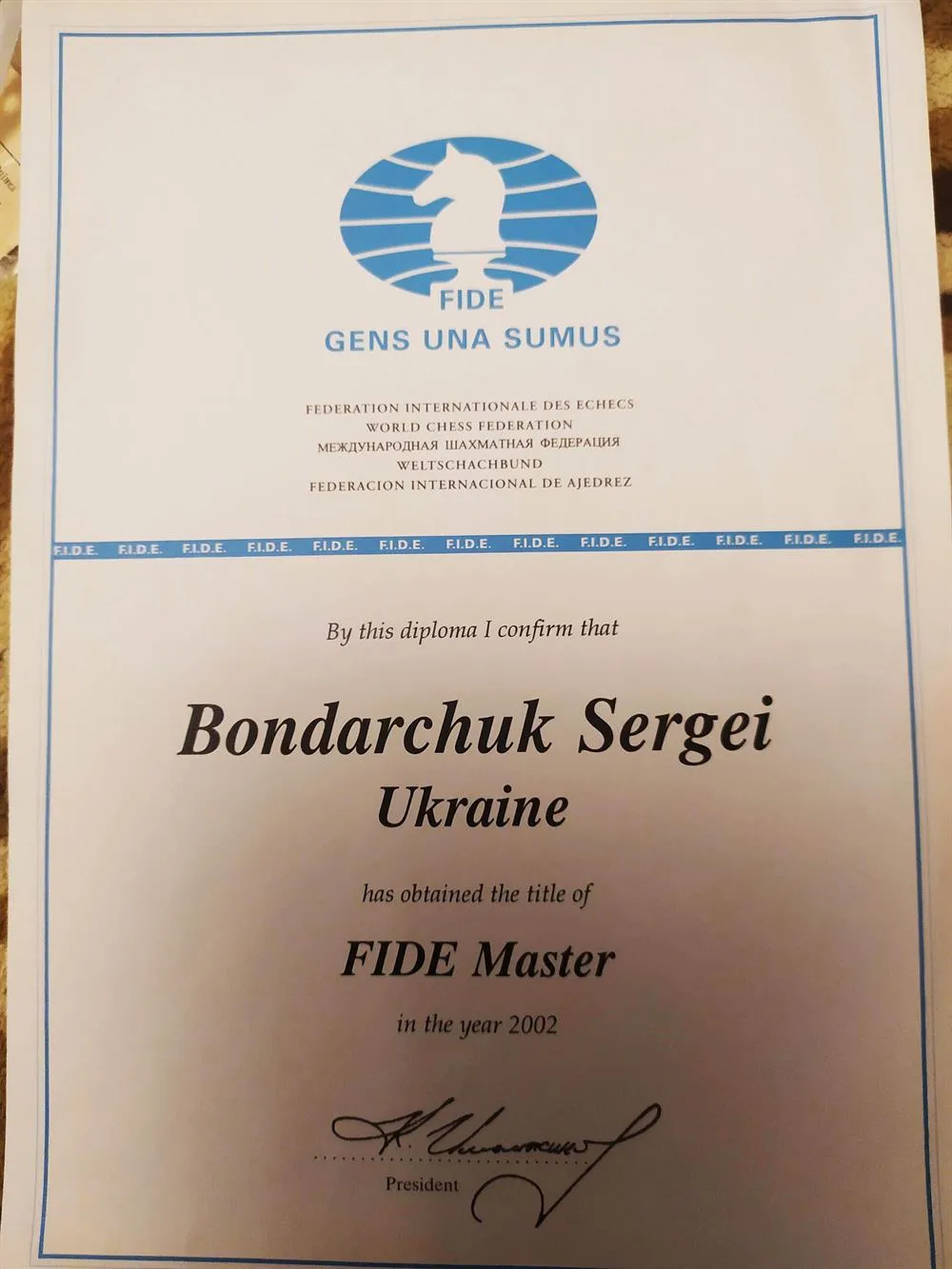 Свидетельство- мастер FIDE