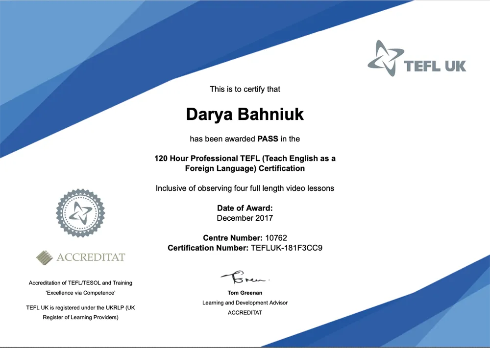 TEFL Certificate 