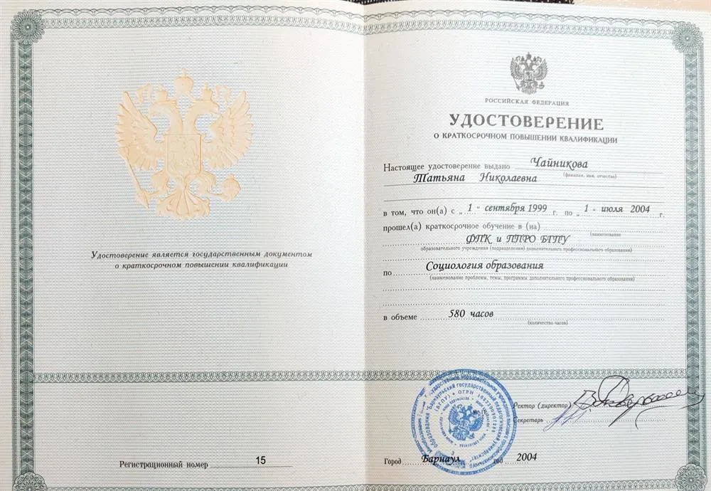 Удостоверение о повышении квалификации