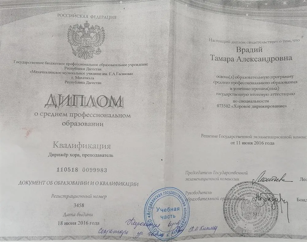 Диплом о среднем профессиональном образовании. 