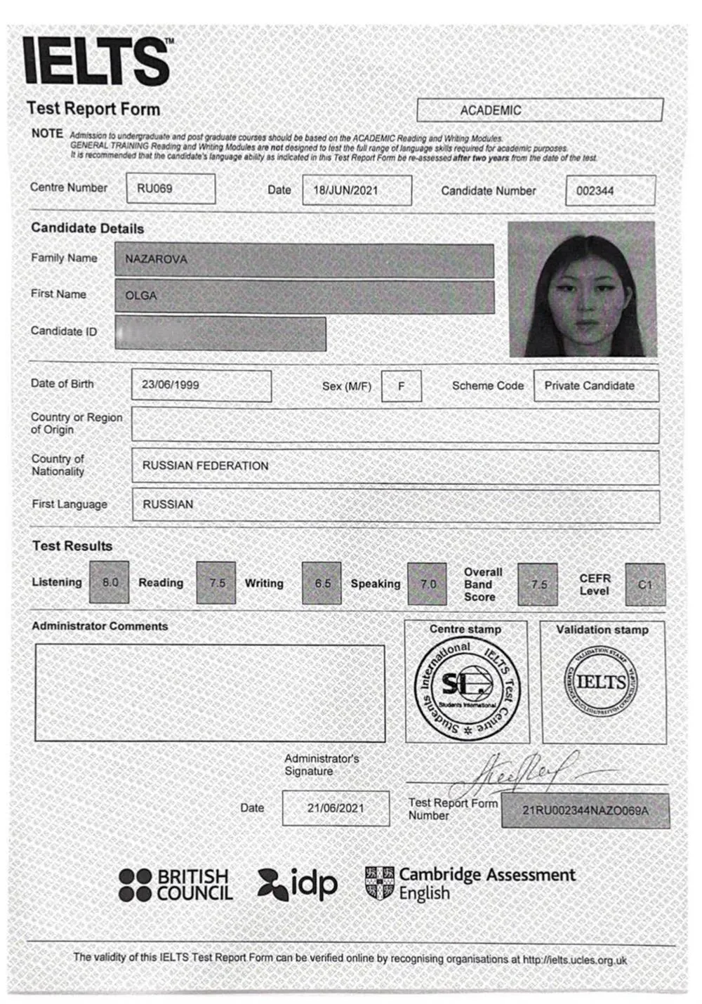 IELTS CERTIFICATE 2021