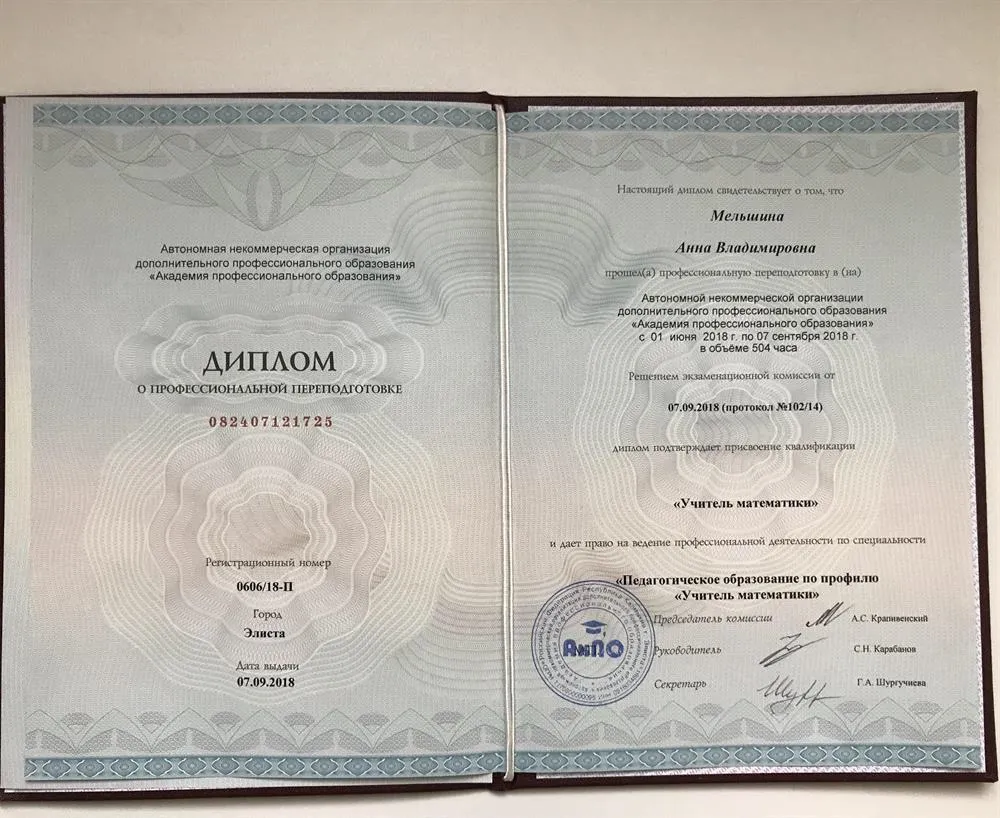 Диплом «Учитель математики»