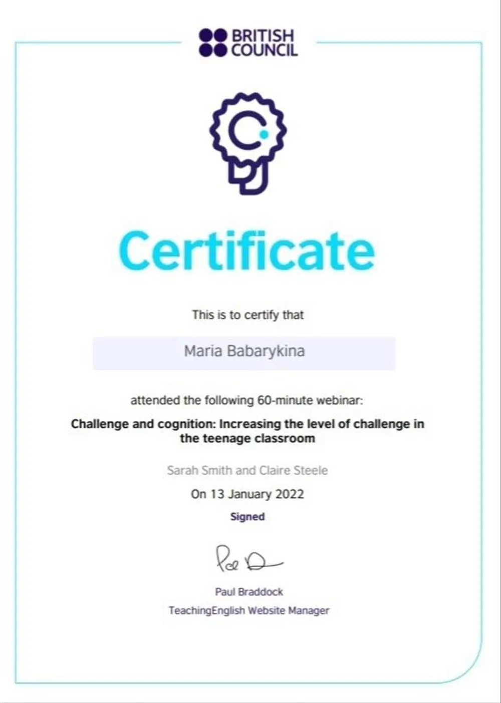BBC Council Webinar: Challenge and Cognition: Increasing the level of challenge in teenage classes