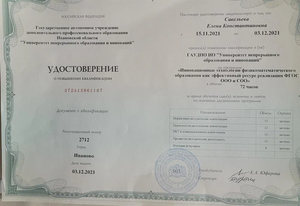 Удостоверение о повышении квалификации