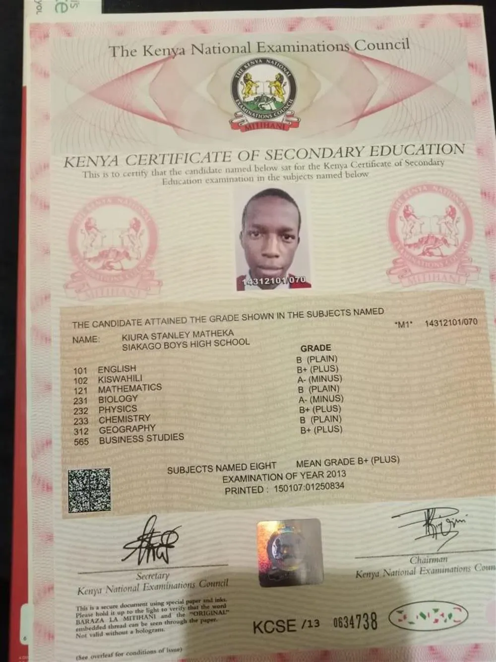 Kenta Certificate of Secondary Education