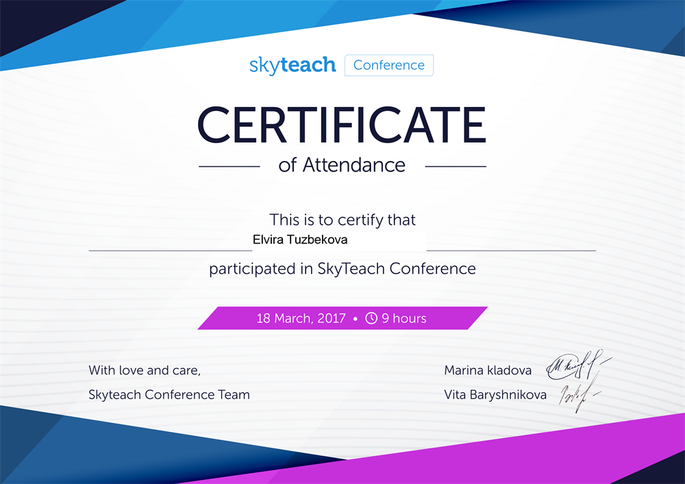 Сертификат. SkyTeach conference