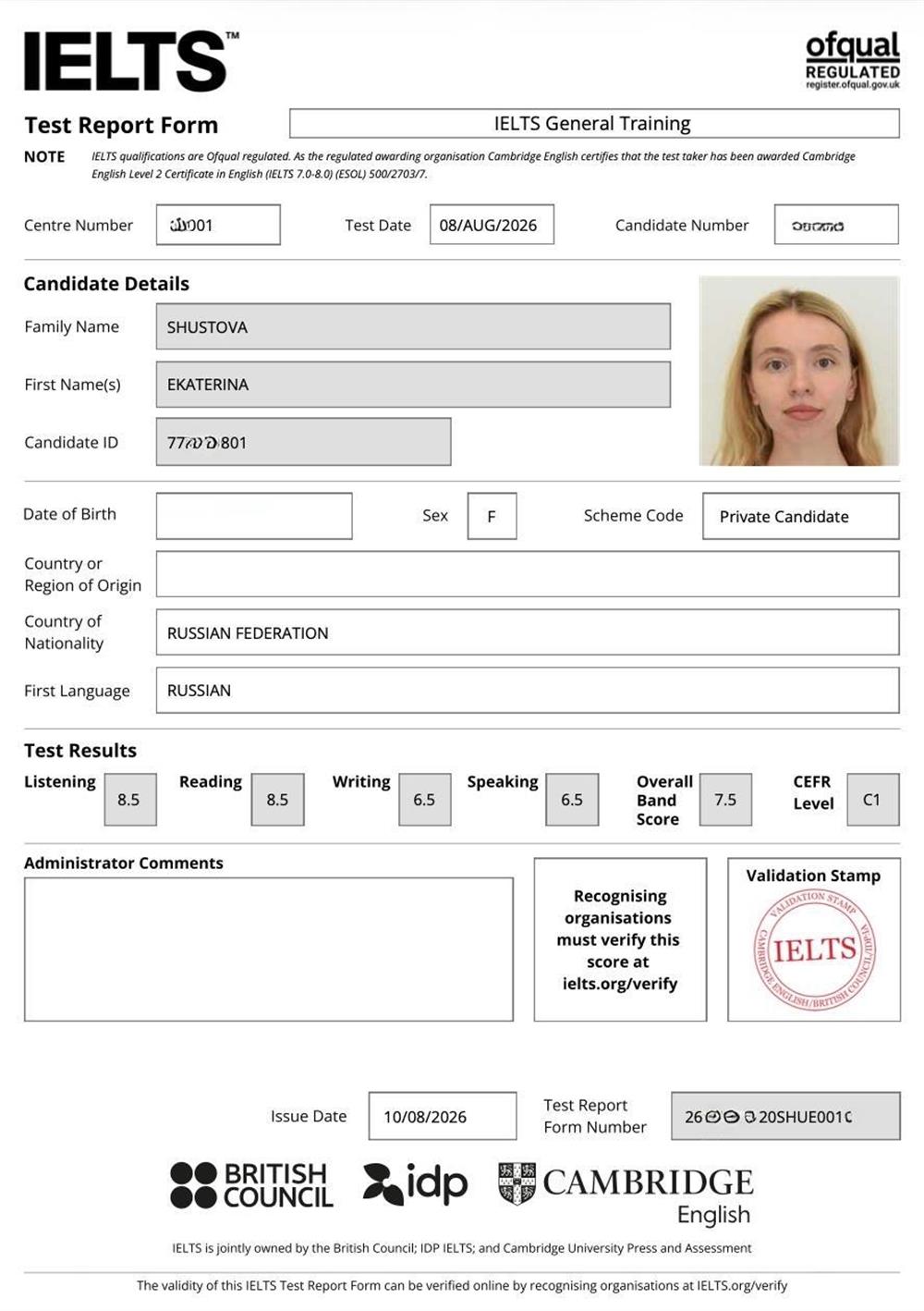 IELTS General 7.5