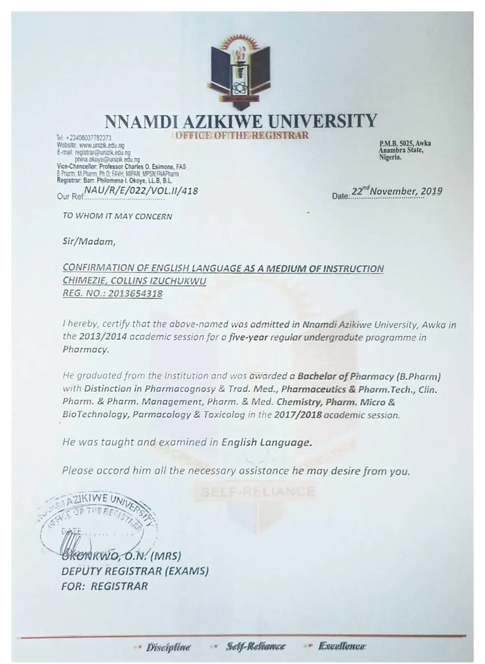 English Proficiency certificate