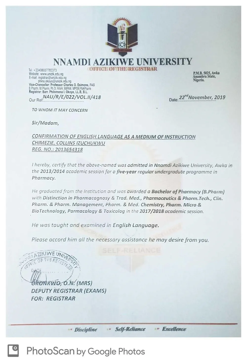 Englsih Proficiency certificate