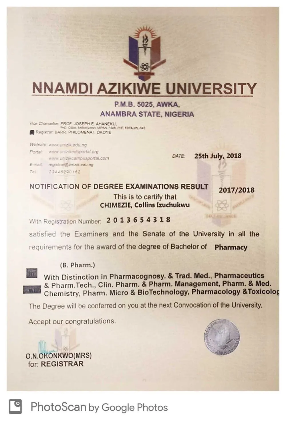 Degree certificate