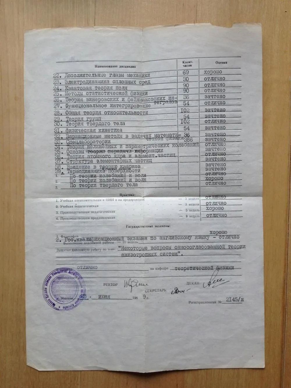 Выписка из Ведомости к диплому - стр. 2