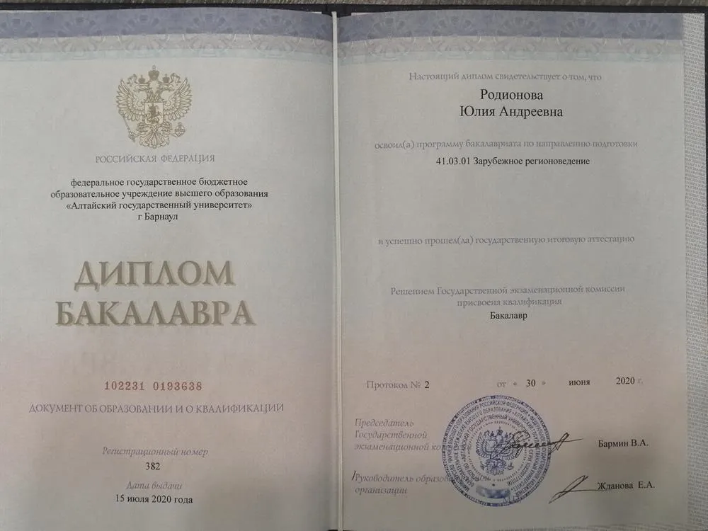 Диплом Бакалавра "Зарубежное регионоведение"
