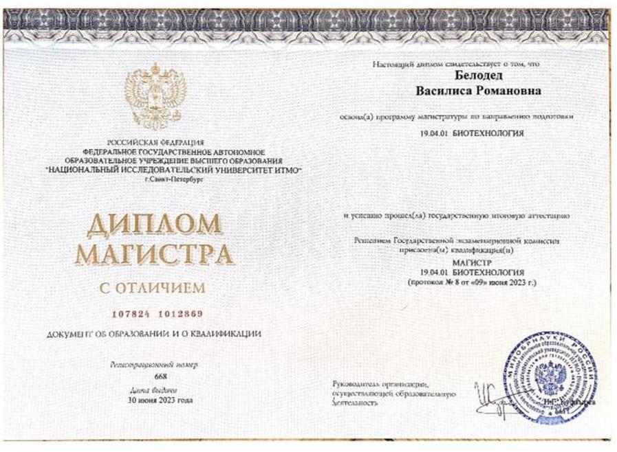 Диплом магистра с отличием 