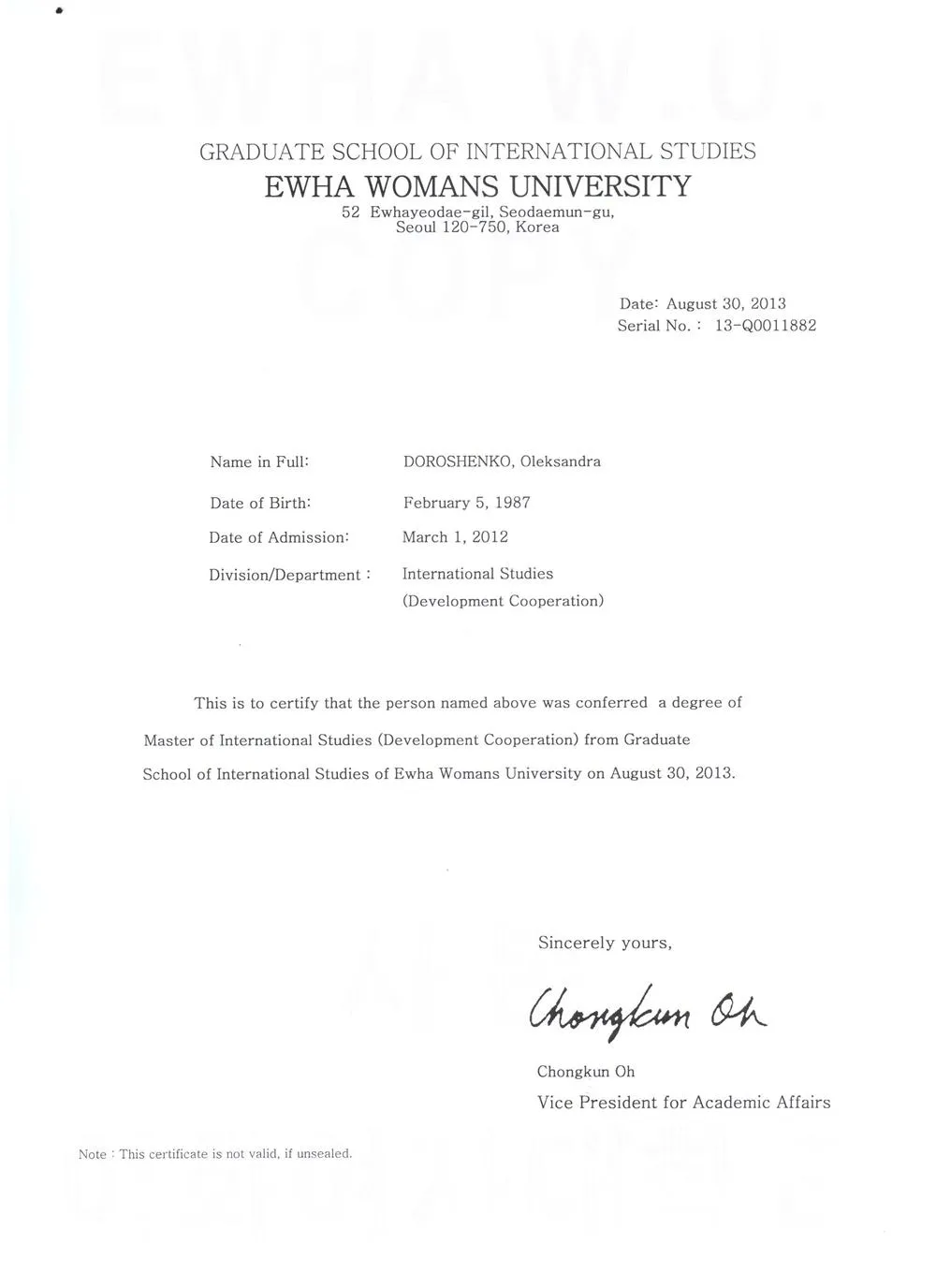 Master of International Studies