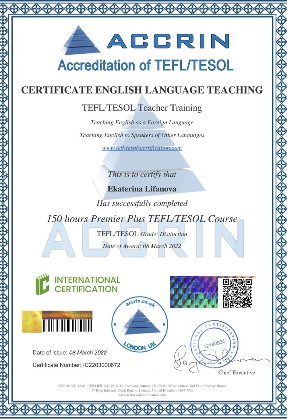 TEFL TESOL Certificate