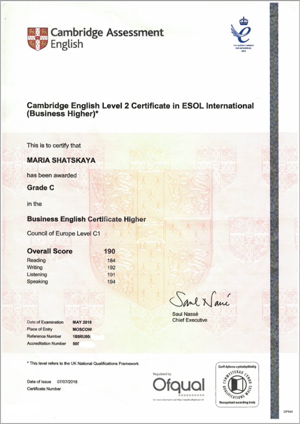 Certificate Business English Higher - C1