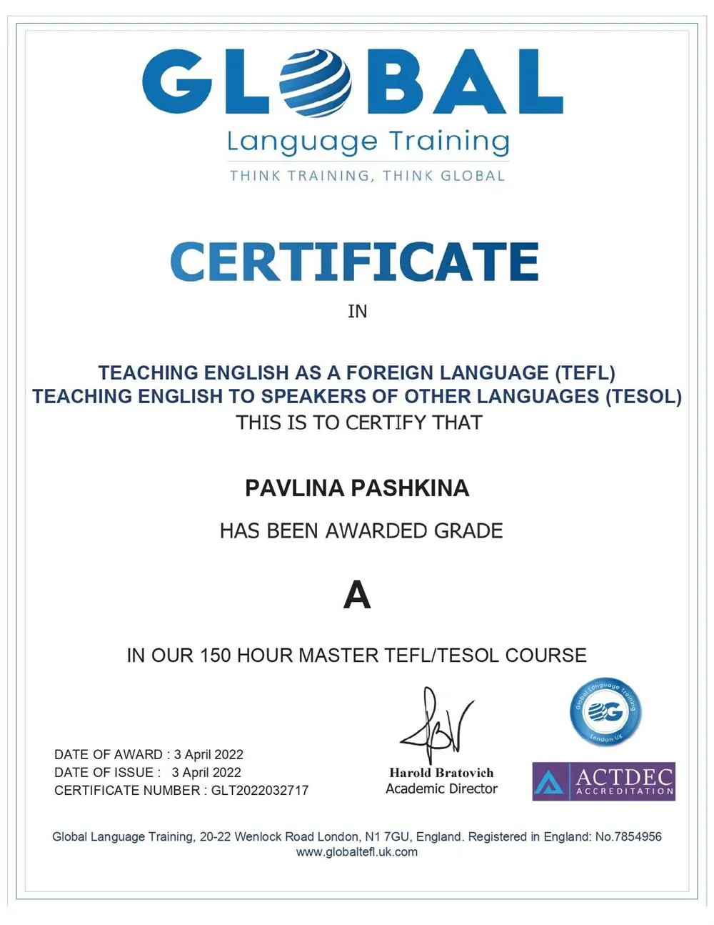 Сертификат TEFL/TESOL