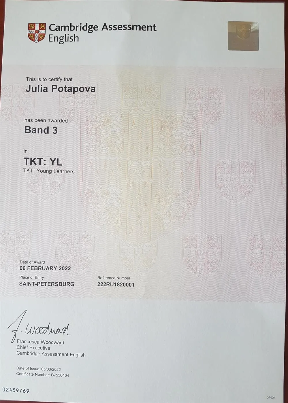 Cambridge Certificate_TKT:YL
