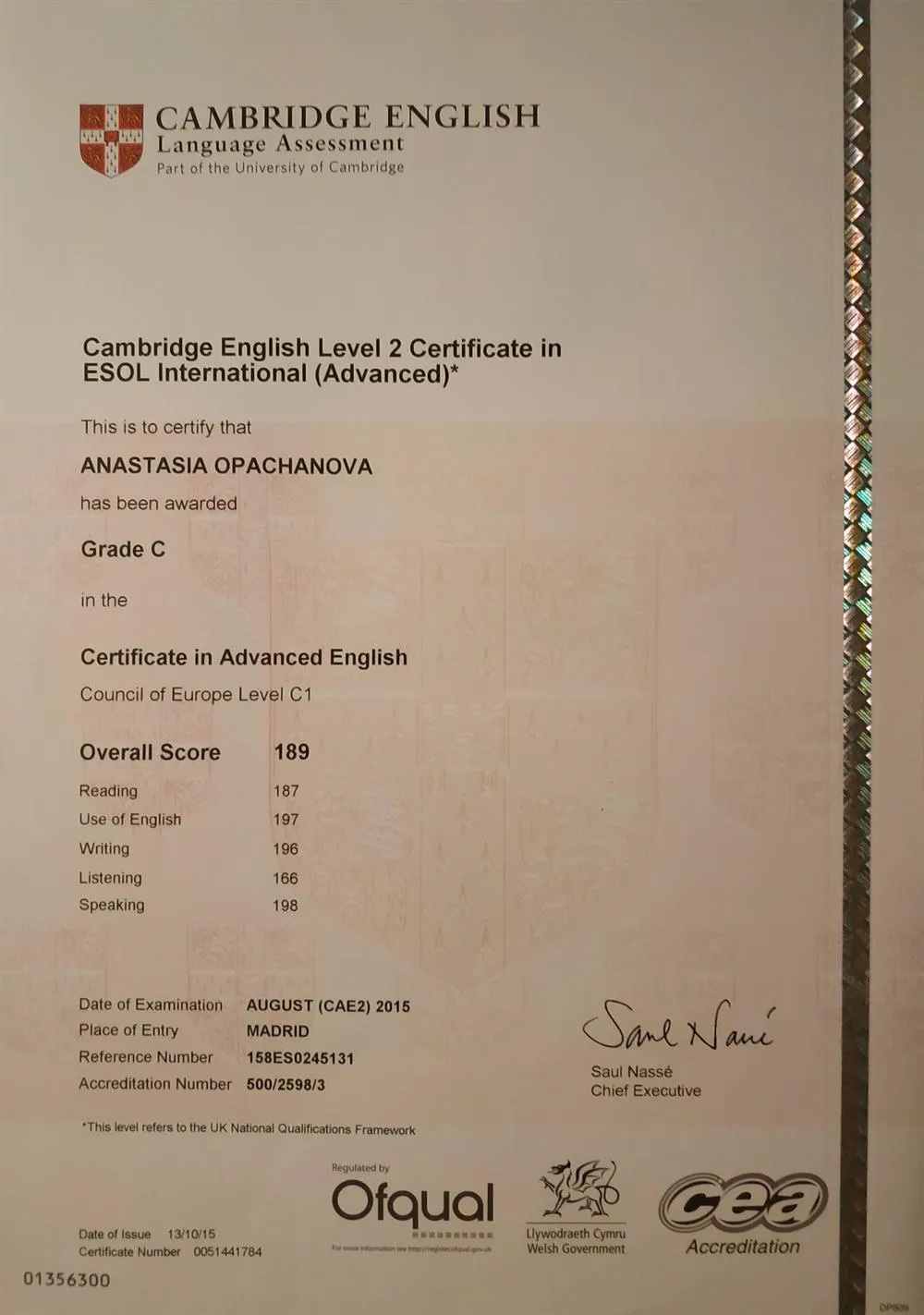 Cambridge Advanced Exam (CAE)