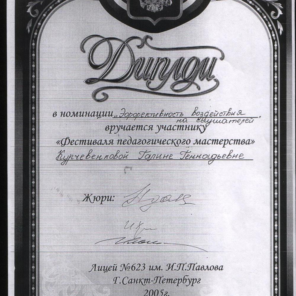 Диплом  участника конкурса педагогического мастерства, 2005