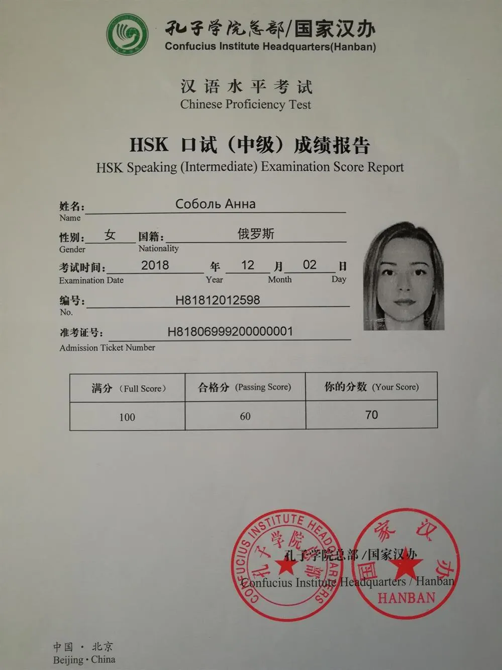 Сертификат HSKK 