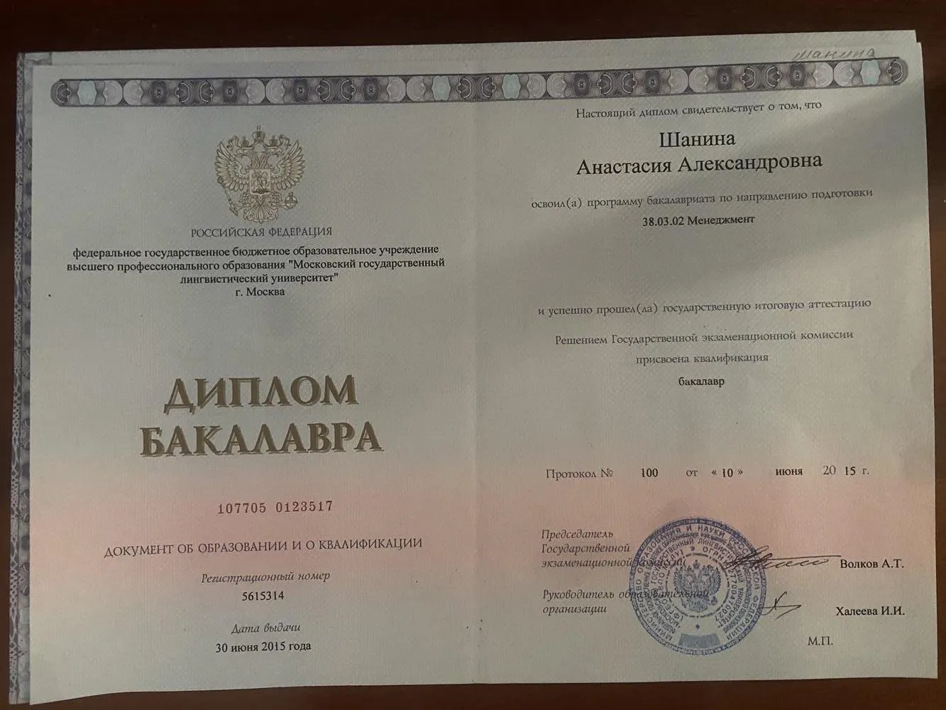 Диплом бакалавра