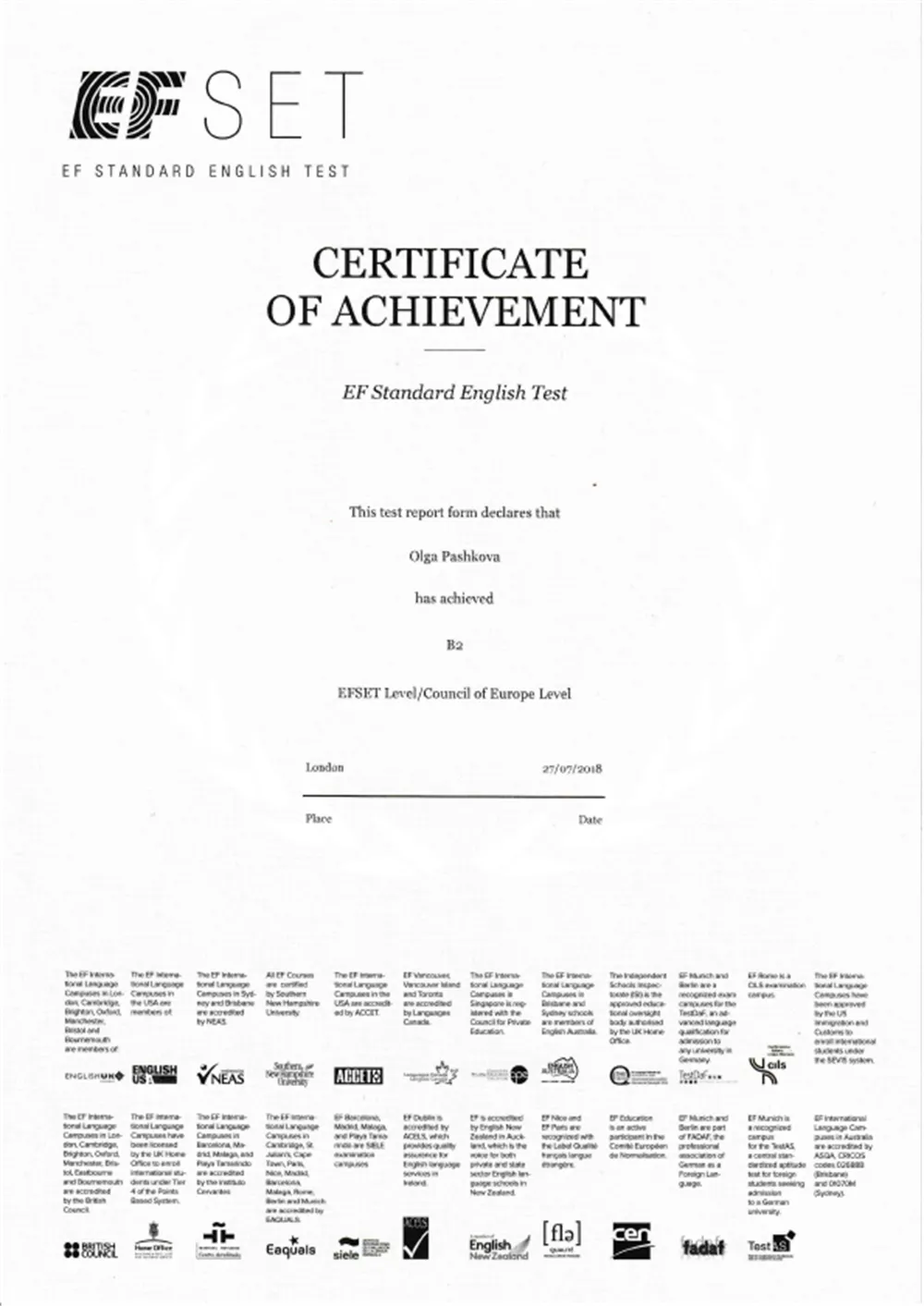 Certificate of Achievement