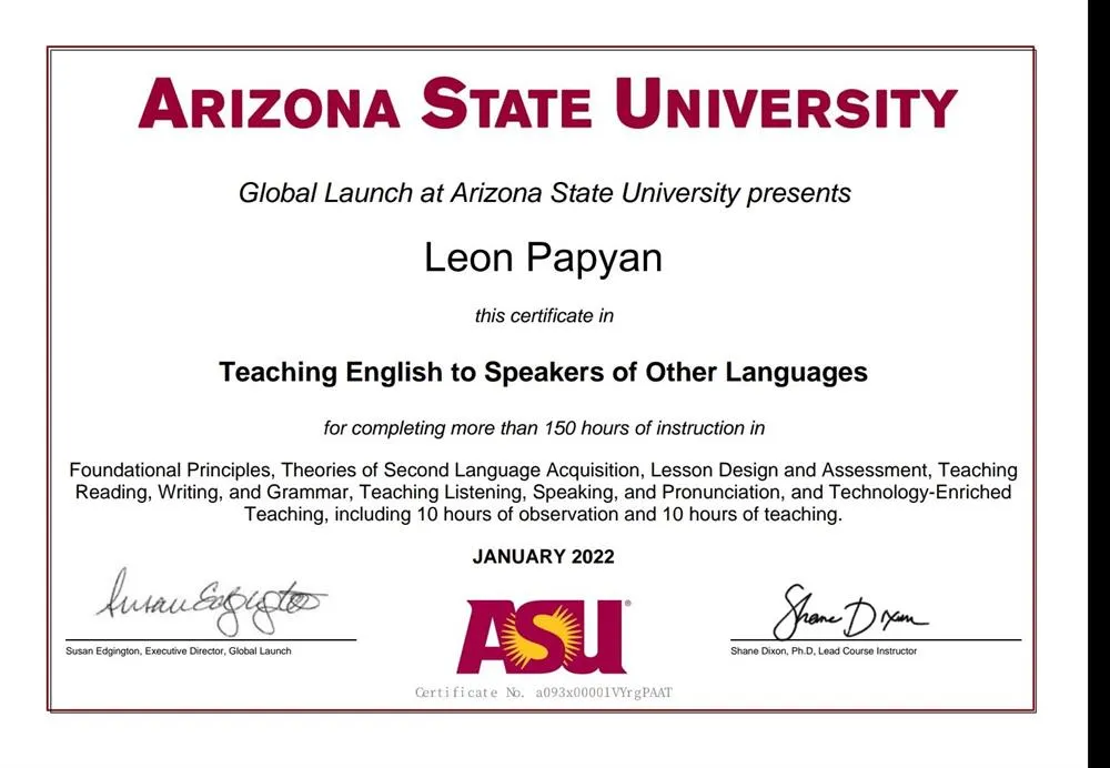 TESOL CERTIFICATE